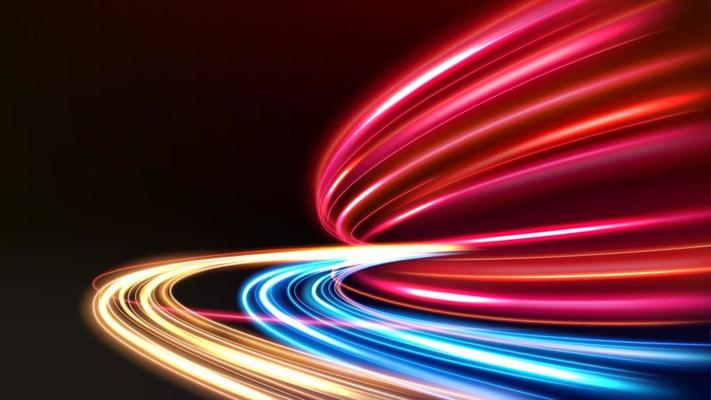 Colorful light trails, long time exposure motion blur effect. Vector Illustration