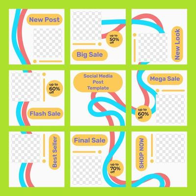 Set of social media puzzle templates with two nice curved lines