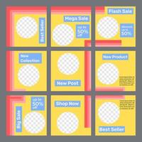 Set of social media puzzle templates in yellow and straight lines vector