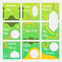 Set of social media puzzle templates with green ramadan theme vector