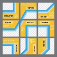 Set of social media puzzle templates with yellow color and triple stripe vector