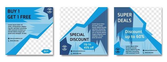 Set of social media post templates with blue taper. suitable for promotion, business, product, etc. vector