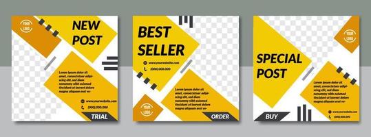 Set of social media post templates with yellow squares. suitable for promotion, business, product, etc. vector