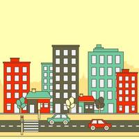 Editable Flat Style Cartoon-like Outlined Urban Retro City Vector Illustration for Urban Life Environment Related or Illustration for Children