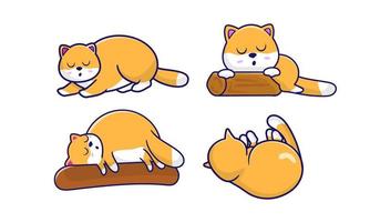 lindo gato gordo divertido durmiendo y sentado vector