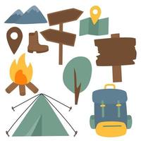 Set of hand drawn outdoor camping elements vector