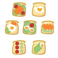 sandwich bread with eggs, fish, avocado slices vector