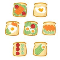 sandwich bread with eggs, fish, avocado slices vector