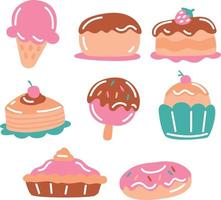 Set of delicious sweet food collections vector