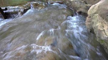 la corriente fluye a través de las rocas y las rocas en la corriente. video