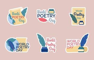 conjunto de pegatinas del día mundial de la poesía vector