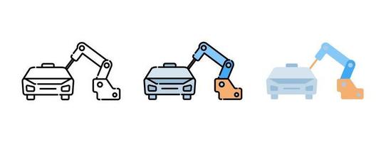 conjunto de iconos de robot y coche de soldadura aislado sobre fondo blanco para diseño web vector