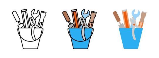 Tools in the bucket icon set isolated on white background for web design vector
