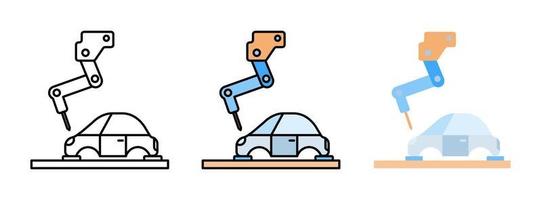 conjunto de iconos de robot y coche de soldadura aislado sobre fondo blanco para diseño web vector