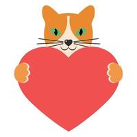 ilustración de un lindo gato jengibre con un corazón vector