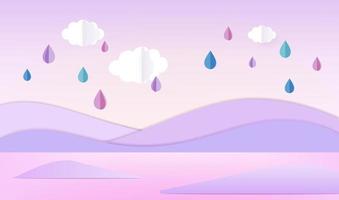 fondo colorido de nubes y lluvia, escena para exhibición de productos, renderizado 3d. vector