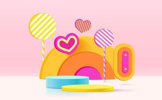 3D rendering podium with colorful pastel background with space for display product vector