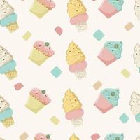 seamless pattern with cute ice cream in pastel color background vector