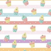 seamless pattern with cute ice cream in pastel color background vector