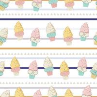 seamless pattern with cute ice cream in pastel color background vector