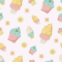 seamless pattern with cute ice cream in pastel color background vector