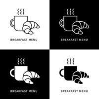 icono de croissant y bebida caliente. logo del menú de postres y desayunos. símbolo de vector de pastelería y panadería