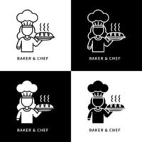 símbolo de vector de chef y panadero. icono de producto para cocinar y hornear. logotipo de comida y pastel