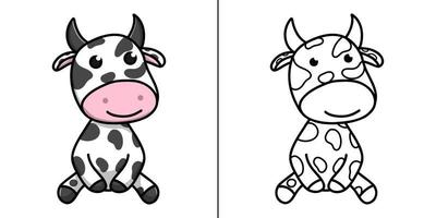 dibujos animados de icono de granja de animales de vaca. mamífero carácter símbolo vector niños libro para colorear