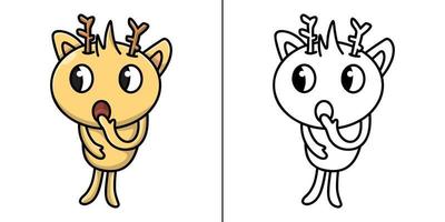 Deer Cartoon Icon Cartoon. Reindeer Symbol Vector Kids Coloring Book