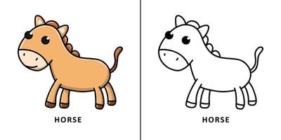 Horse Icon Cartoon. Animal Farm Symbol Vector Kids Coloring Book
