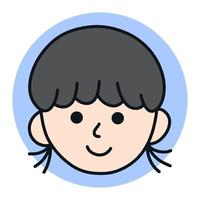 linda chica avatar icono de dibujos animados. Ilustración de vector de mascota de perfil de mujer pequeña. chica cabeza cara negocio usuario logo