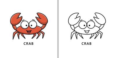 dibujos animados de icono de cangrejo. Mariscos símbolo vector niños libro para colorear