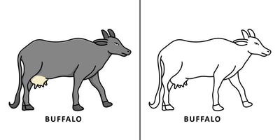 dibujos animados de icono de buey y búfalo. vaca símbolo vector niños libro para colorear