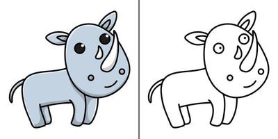 Rhino Icon Cartoon. Rhinoceros Symbol Vector Kids Coloring Book