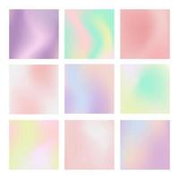 Pastel Color gradient background set with hologram cover. Iridescent graphic template for book, annual, mobile interface, web app. Vibrant minimal holographic gradient. vector