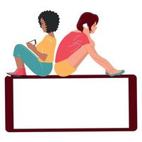 Online video conference concept.Internet communication. People communicate using phone and laptop. Vector. vector