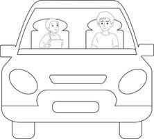 People travel by car. Black and white lines. vector