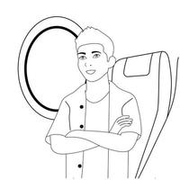 Black and white people travel by plane. Seats and porthole, joy and relaxation. Vector illustration.