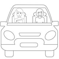 Black and white people travel by car. Vector illustration.