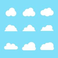 nube blanca con estilo plano aislado sobre fondo azul para la decoración de dibujos animados vector