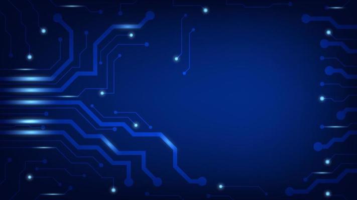 Hi tech digital circuit board. AI pad and electrical lines connected on blue lighting background. futuristic technology concept