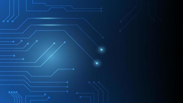 Hi-tech digital circuit board. futuristic AI pad and electrical lines connected on blue lighting background