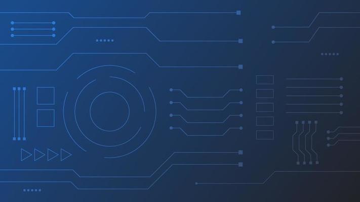 Hi-tech digital circuit board. futuristic AI pad and electrical lines connected on blue lighting background