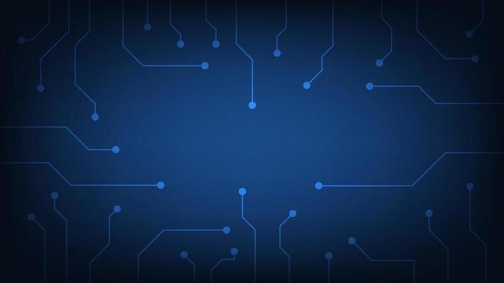 Hi-tech digital circuit board. futuristic AI pad and electrical lines connected on blue lighting background
