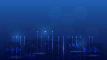 Hi-tech digital circuit board. futuristic AI pad and electrical lines connected on blue lighting background vector