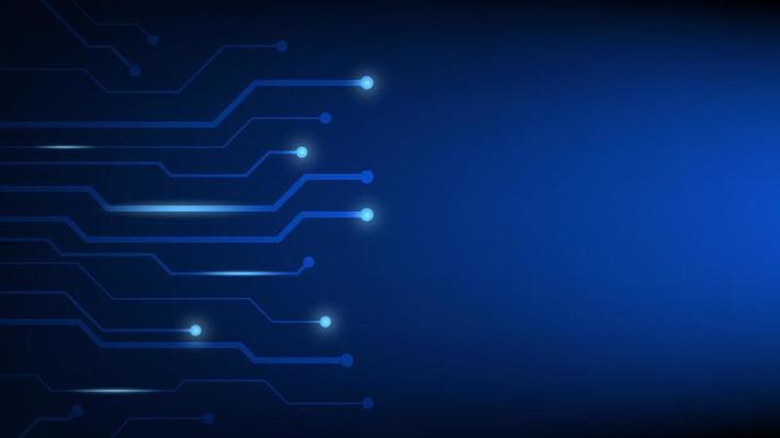 Hi tech digital circuit board. AI pad and electrical lines connected on blue lighting background. futuristic technology concept