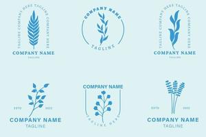 Minimalist Blue Pastel Leaf Leaves Tropical Logo Collection Style Pastel. vector