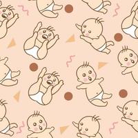 Set Cute Baby Babies Boy Cartoon Flat With Abstract Brown Object Collection Illustration Lite Pink. vector