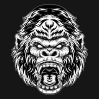Dark Art King Kong Monkey Ape Head Beast Hand Drawn Hatching Style vector