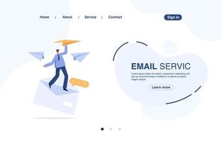 Email service landing page with letter envelope on computer desktop. Web template banner